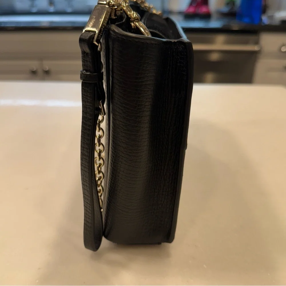 Henri Bendel Tilda Crossbody / Clutch Bag Black Pebble Leather Gold Chain Strap